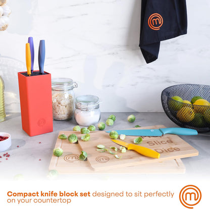 Knife Set with Block, 6 Kitchen Knives and a Universal Knife Holder, Extra Sharp Stainless Steel Blades for Precise Cutting with Non Stick Coating & Soft Touch Easy Grip Handles, Black
