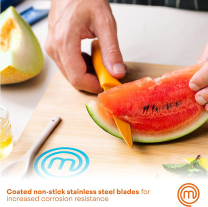 Knife Set with Block, 6 Kitchen Knives and a Universal Knife Holder, Extra Sharp Stainless Steel Blades for Precise Cutting with Non Stick Coating & Soft Touch Easy Grip Handles, Black