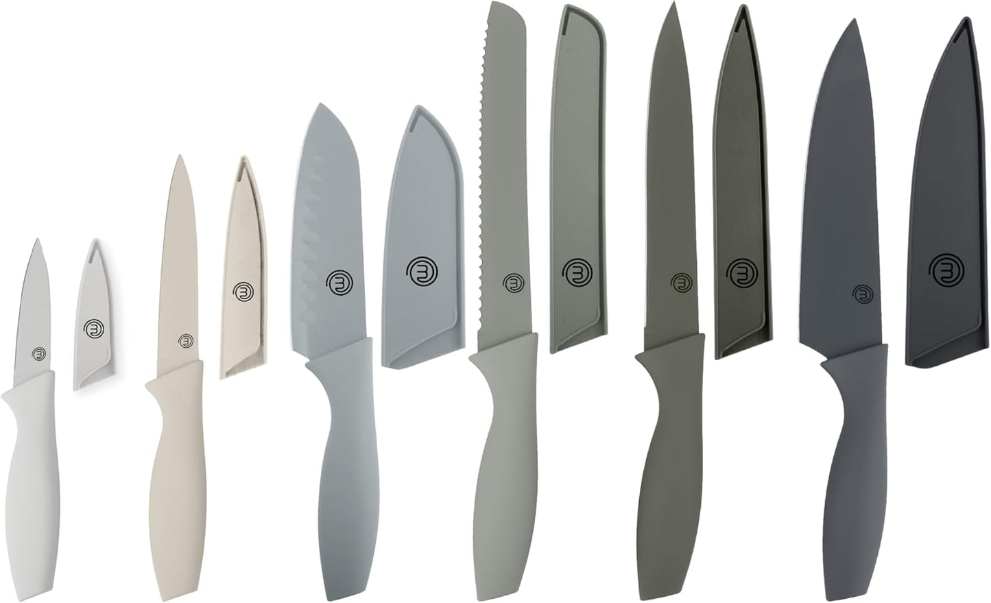 Knife Set with Block, 6 Kitchen Knives and a Universal Knife Holder, Extra Sharp Stainless Steel Blades for Precise Cutting with Non Stick Coating & Soft Touch Easy Grip Handles, Black
