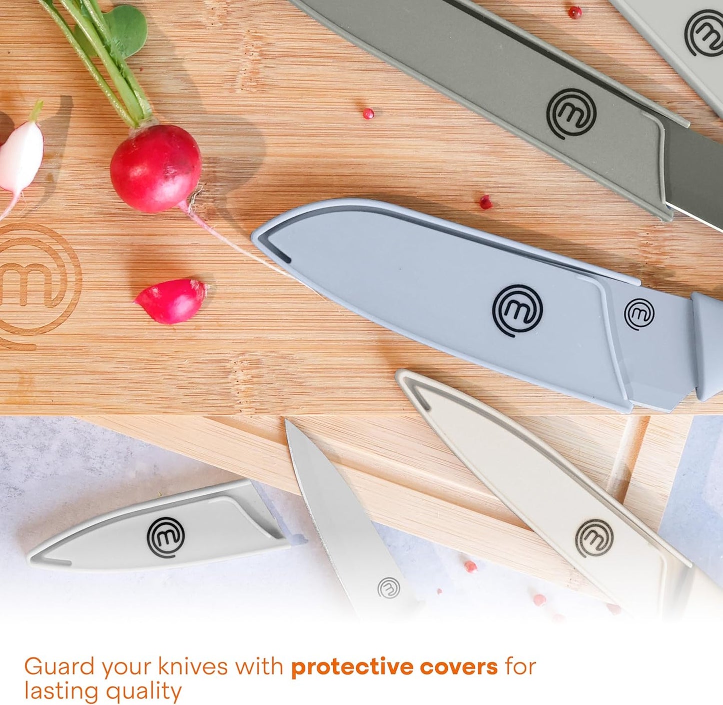 Knife Set with Block, 6 Kitchen Knives and a Universal Knife Holder, Extra Sharp Stainless Steel Blades for Precise Cutting with Non Stick Coating & Soft Touch Easy Grip Handles, Black