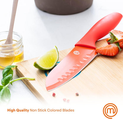 Knife Set with Block, 6 Kitchen Knives and a Universal Knife Holder, Extra Sharp Stainless Steel Blades for Precise Cutting with Non Stick Coating & Soft Touch Easy Grip Handles, Black