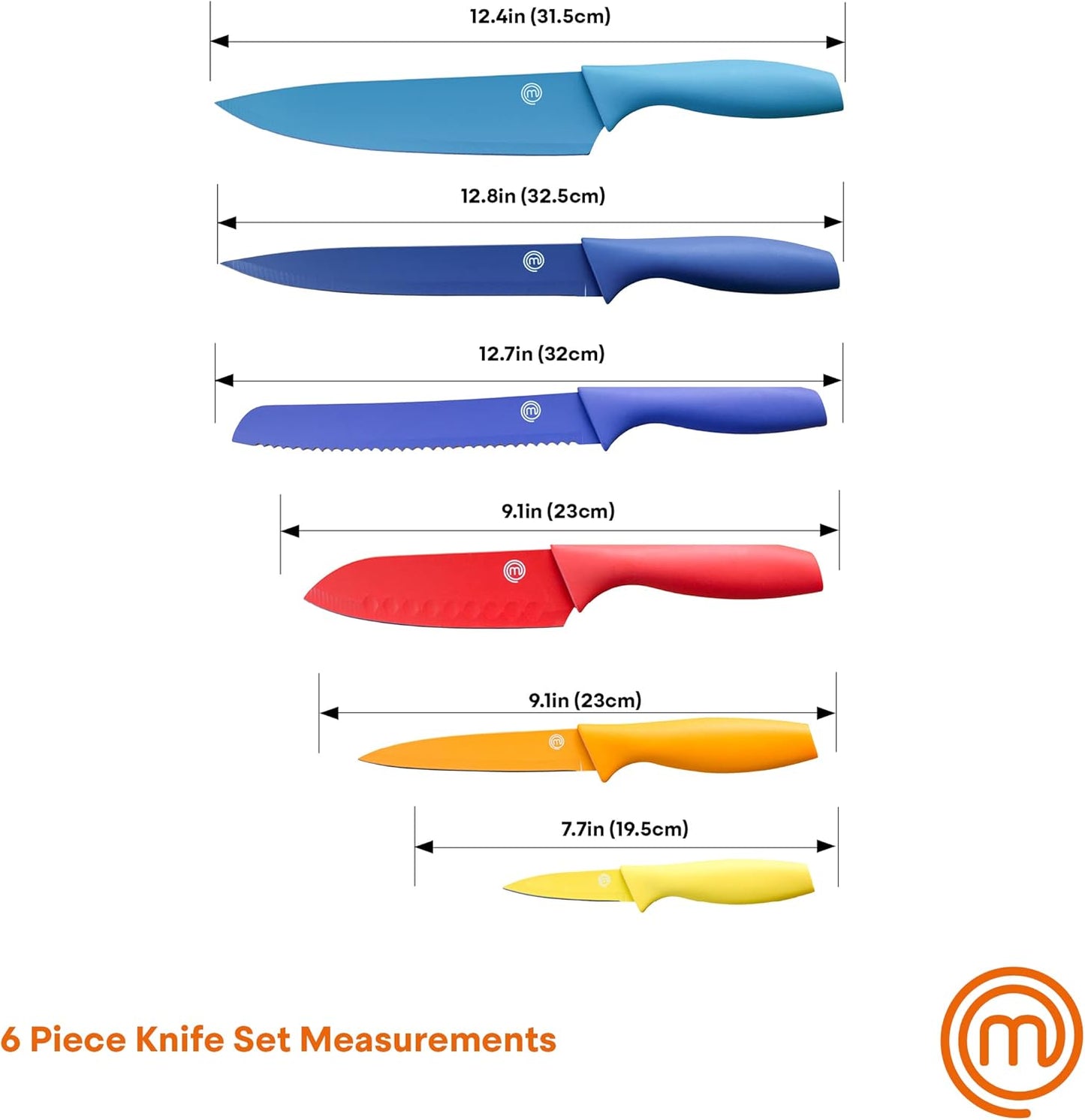 Knife Set with Block, 6 Kitchen Knives and a Universal Knife Holder, Extra Sharp Stainless Steel Blades for Precise Cutting with Non Stick Coating & Soft Touch Easy Grip Handles, Black