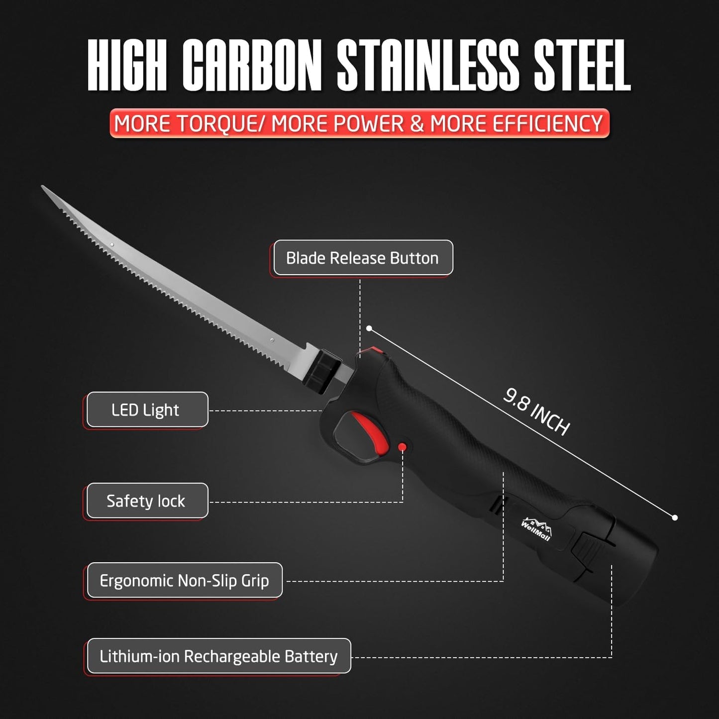 Fillet Knife - Electric Fillet Knife for Fish, Cordless Electric Knifes with Safe Lock, Non-Slip Grip Handle with 1 battery and 7"+9" blade