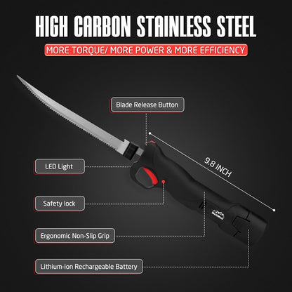 Fillet Knife - Electric Fillet Knife for Fish, Cordless Electric Knifes with Safe Lock, Non-Slip Grip Handle with 1 battery and 7"+9" blade