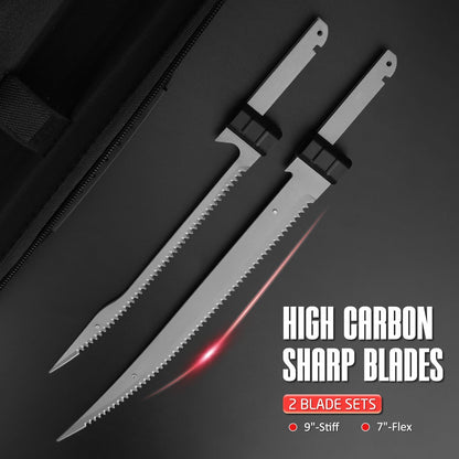 Fillet Knife - Electric Fillet Knife for Fish, Cordless Electric Knifes with Safe Lock, Non-Slip Grip Handle with 1 battery and 7"+9" blade