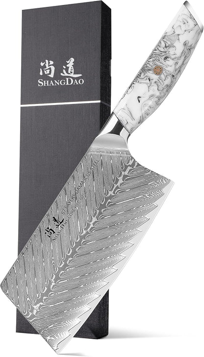 5 Inch Kitchen Utility Knife Razor Sharp Fruit and Vegetable Peeling Knives, Forged Damascus Steel with Blue and White Resin Handle - Full Tang - HUA Series