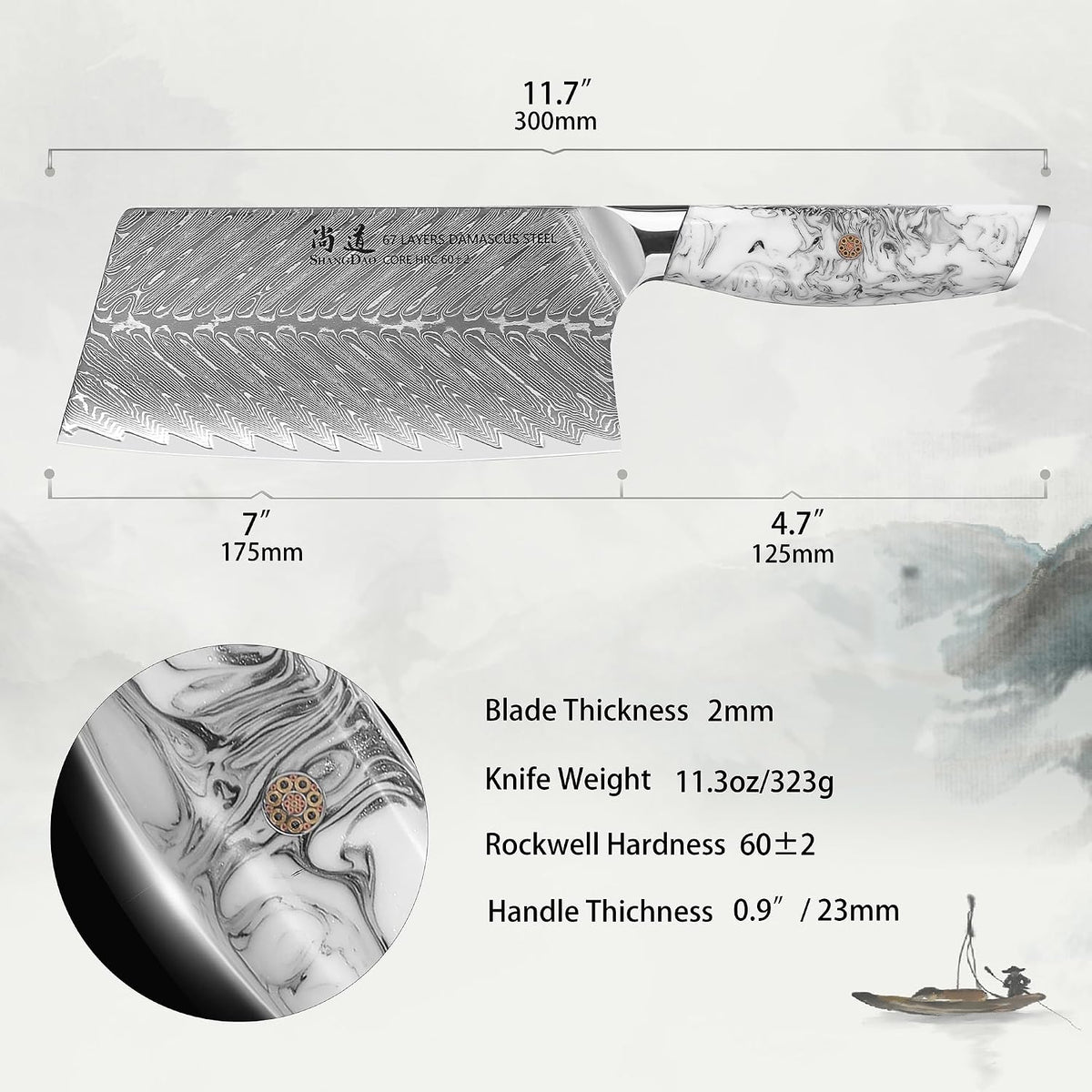 5 Inch Kitchen Utility Knife Razor Sharp Fruit and Vegetable Peeling Knives, Forged Damascus Steel with Blue and White Resin Handle - Full Tang - HUA Series