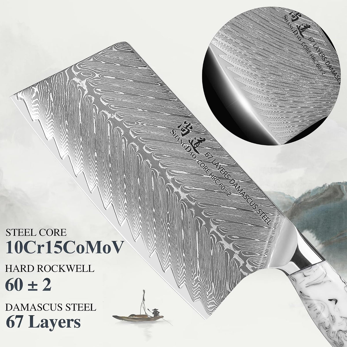 5 Inch Kitchen Utility Knife Razor Sharp Fruit and Vegetable Peeling Knives, Forged Damascus Steel with Blue and White Resin Handle - Full Tang - HUA Series