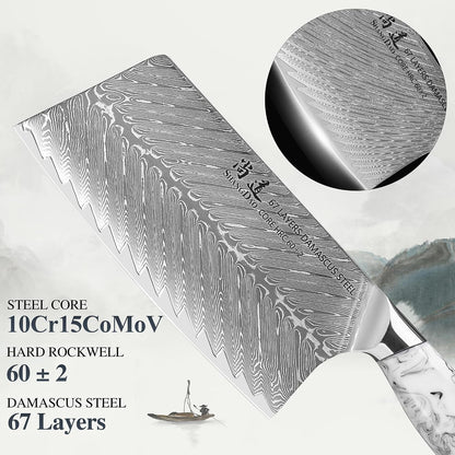 5 Inch Kitchen Utility Knife Razor Sharp Fruit and Vegetable Peeling Knives, Forged Damascus Steel with Blue and White Resin Handle - Full Tang - HUA Series