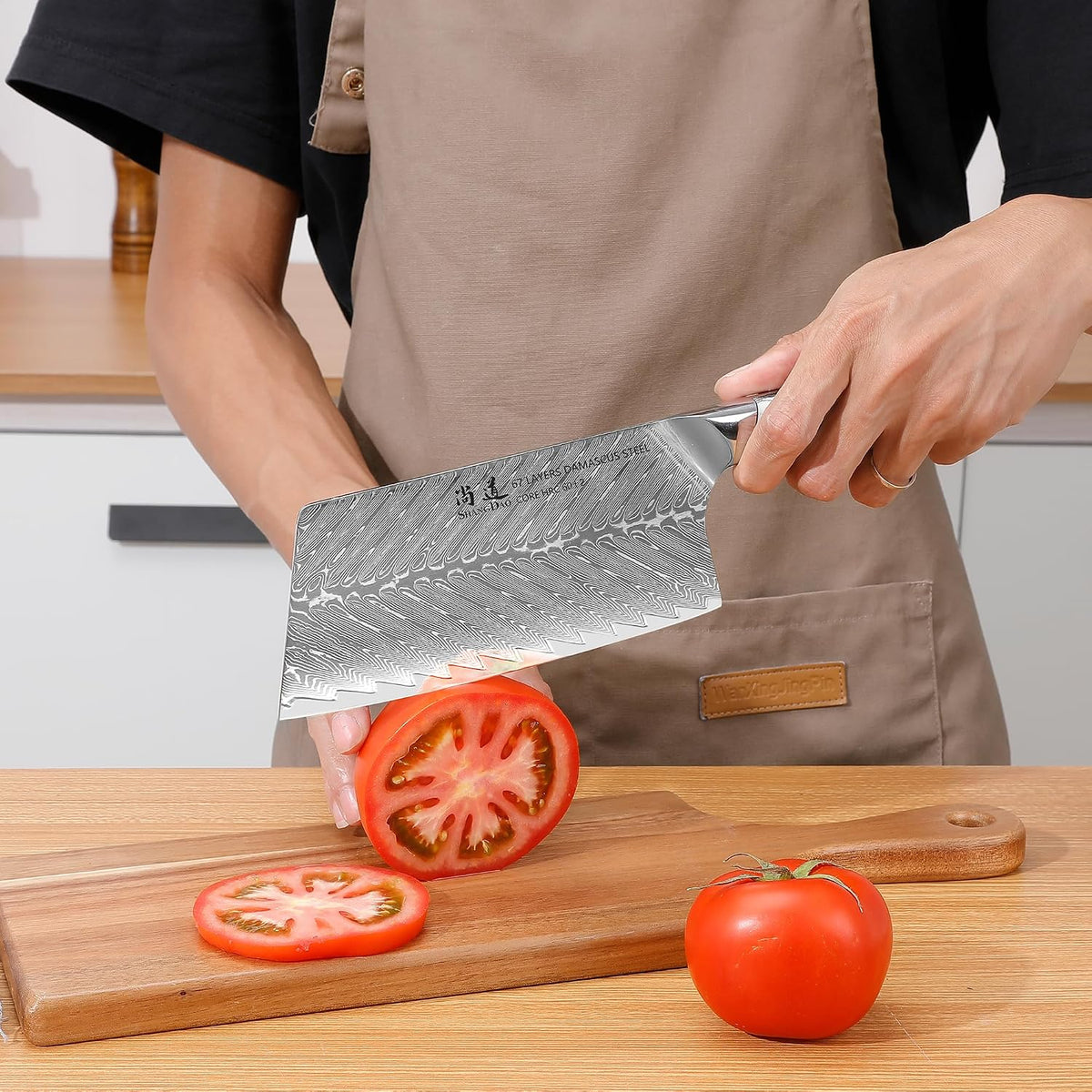 5 Inch Kitchen Utility Knife Razor Sharp Fruit and Vegetable Peeling Knives, Forged Damascus Steel with Blue and White Resin Handle - Full Tang - HUA Series