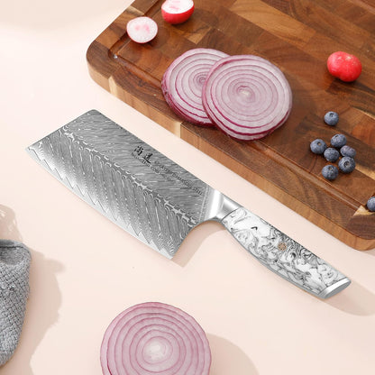 5 Inch Kitchen Utility Knife Razor Sharp Fruit and Vegetable Peeling Knives, Forged Damascus Steel with Blue and White Resin Handle - Full Tang - HUA Series
