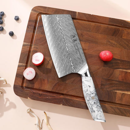 5 Inch Kitchen Utility Knife Razor Sharp Fruit and Vegetable Peeling Knives, Forged Damascus Steel with Blue and White Resin Handle - Full Tang - HUA Series