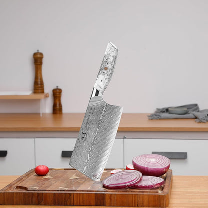 5 Inch Kitchen Utility Knife Razor Sharp Fruit and Vegetable Peeling Knives, Forged Damascus Steel with Blue and White Resin Handle - Full Tang - HUA Series