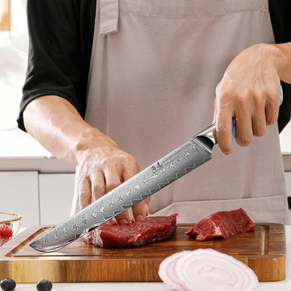 5 Inch Kitchen Utility Knife Razor Sharp Fruit and Vegetable Peeling Knives, Forged Damascus Steel with Blue and White Resin Handle - Full Tang - HUA Series