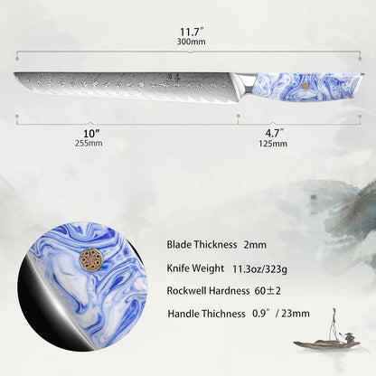 5 Inch Kitchen Utility Knife Razor Sharp Fruit and Vegetable Peeling Knives, Forged Damascus Steel with Blue and White Resin Handle - Full Tang - HUA Series