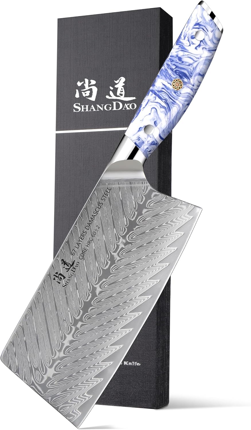 5 Inch Kitchen Utility Knife Razor Sharp Fruit and Vegetable Peeling Knives, Forged Damascus Steel with Blue and White Resin Handle - Full Tang - HUA Series