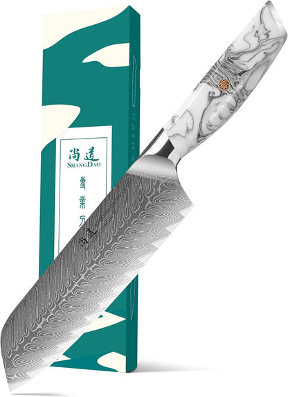 5 Inch Kitchen Utility Knife Razor Sharp Fruit and Vegetable Peeling Knives, Forged Damascus Steel with Blue and White Resin Handle - Full Tang - HUA Series