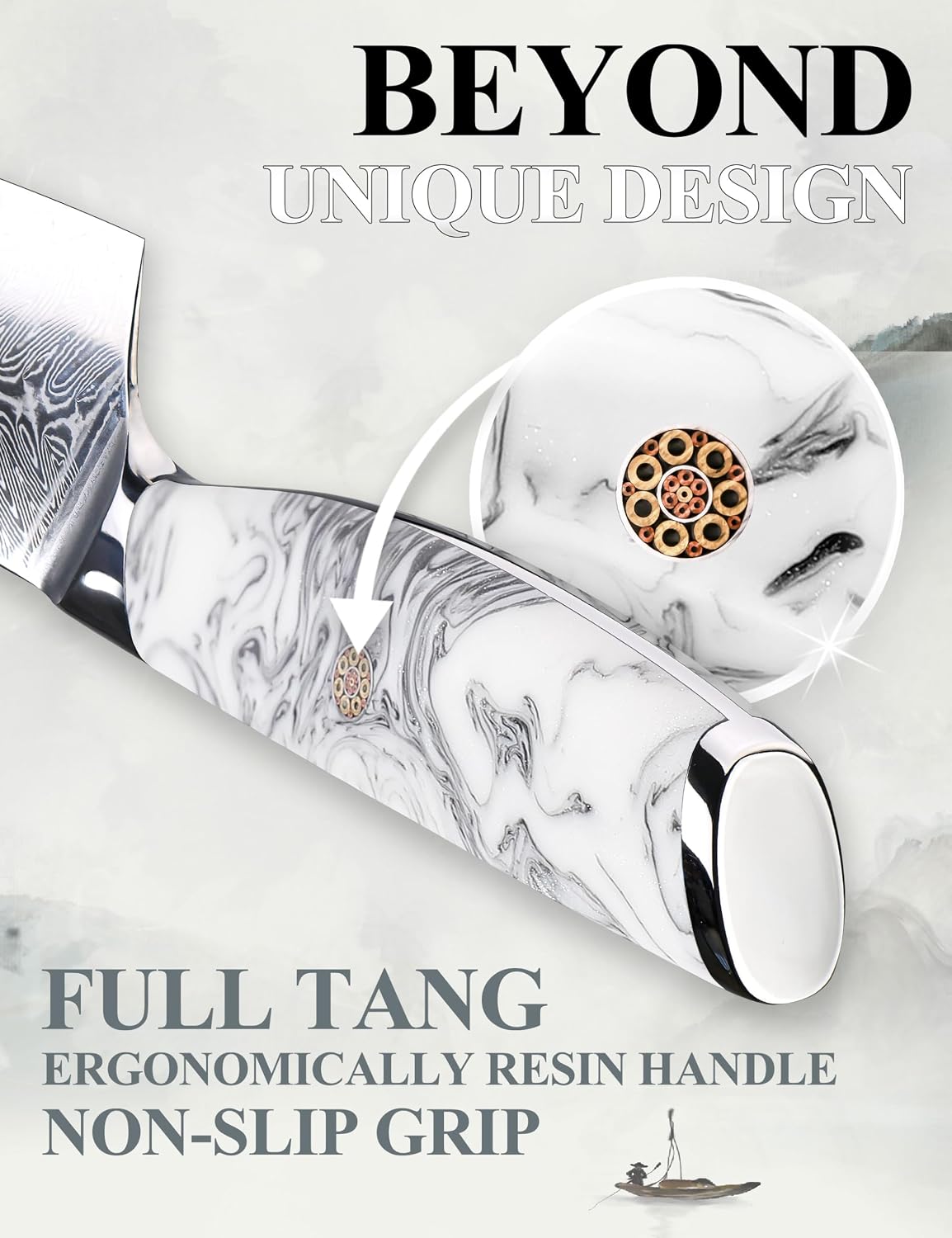 5 Inch Kitchen Utility Knife Razor Sharp Fruit and Vegetable Peeling Knives, Forged Damascus Steel with Blue and White Resin Handle - Full Tang - HUA Series