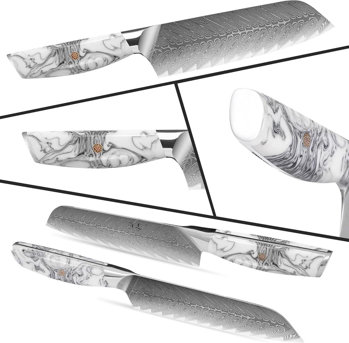 5 Inch Kitchen Utility Knife Razor Sharp Fruit and Vegetable Peeling Knives, Forged Damascus Steel with Blue and White Resin Handle - Full Tang - HUA Series