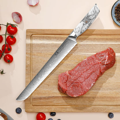 5 Inch Kitchen Utility Knife Razor Sharp Fruit and Vegetable Peeling Knives, Forged Damascus Steel with Blue and White Resin Handle - Full Tang - HUA Series