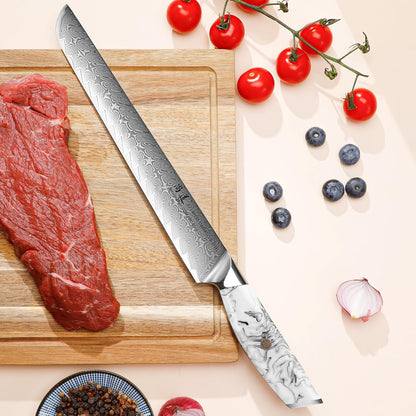 5 Inch Kitchen Utility Knife Razor Sharp Fruit and Vegetable Peeling Knives, Forged Damascus Steel with Blue and White Resin Handle - Full Tang - HUA Series