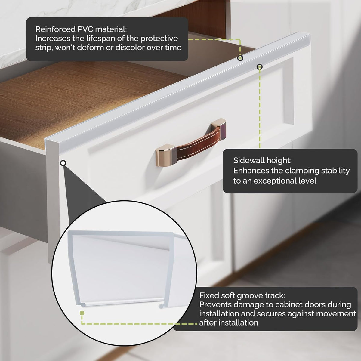 18" Length Cabinet Door Protector, 3/4" Thick, Transparent, 2 PCS | Snugly Fit, Flexible Slip-On, Plastic Cabinet Edge Guard Bumpers, Edge Protectors to Prevent Wear Chipping Discoloration