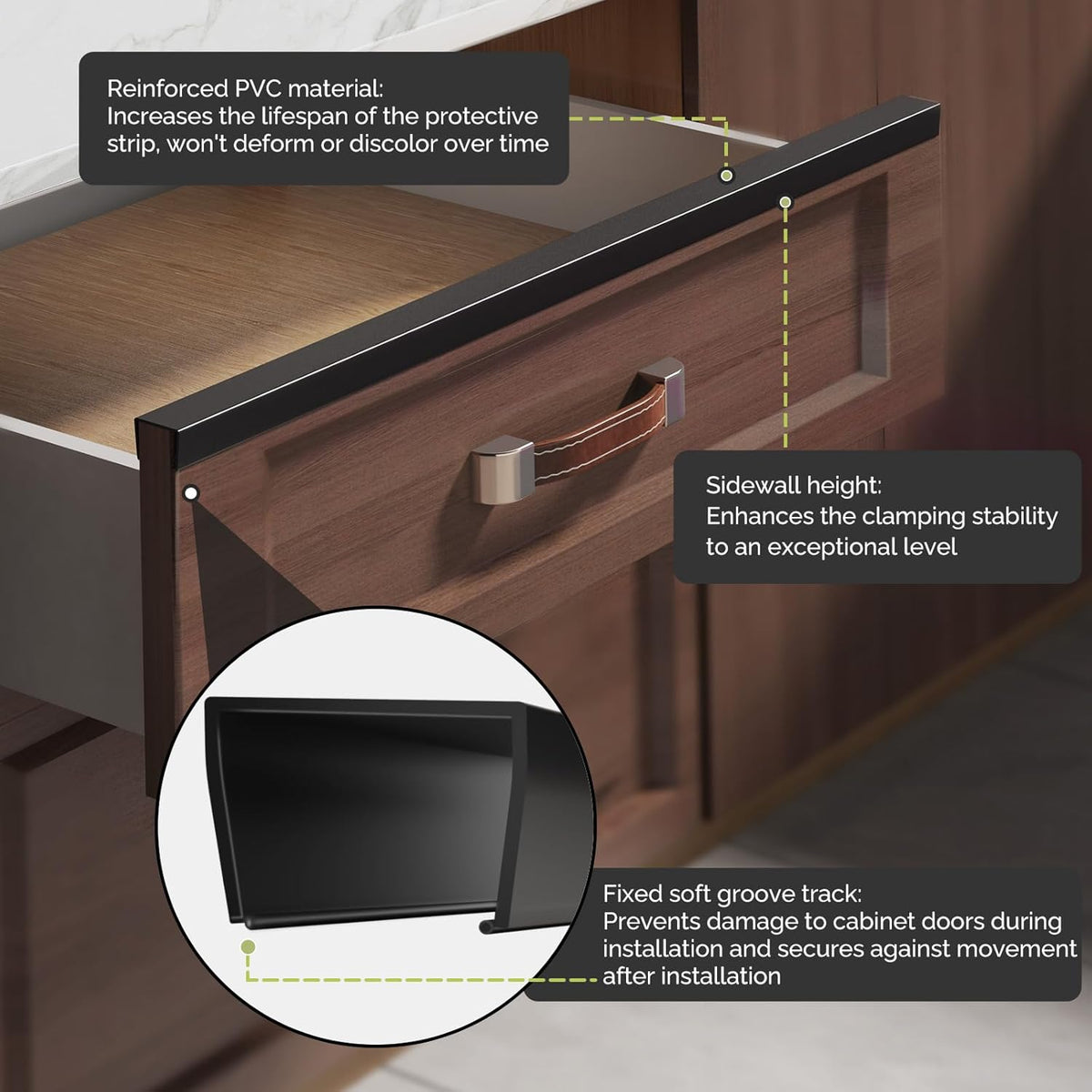 18" Length Cabinet Door Protector, 3/4" Thick, Transparent, 2 PCS | Snugly Fit, Flexible Slip-On, Plastic Cabinet Edge Guard Bumpers, Edge Protectors to Prevent Wear Chipping Discoloration