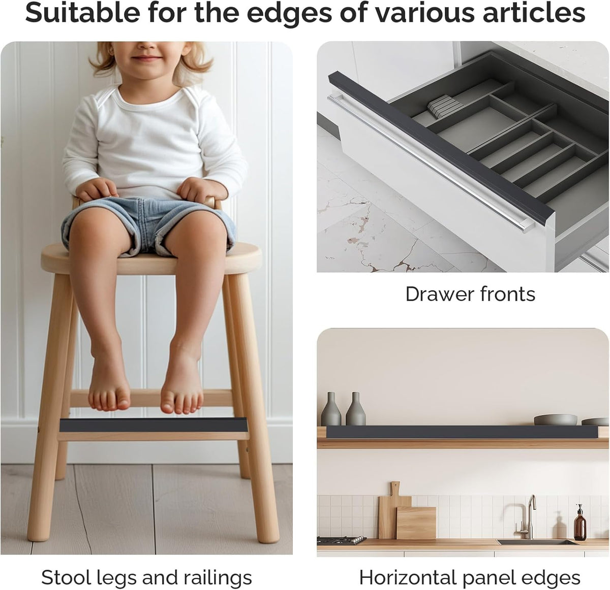 18" Length Cabinet Door Protector, 3/4" Thick, Transparent, 2 PCS | Snugly Fit, Flexible Slip-On, Plastic Cabinet Edge Guard Bumpers, Edge Protectors to Prevent Wear Chipping Discoloration