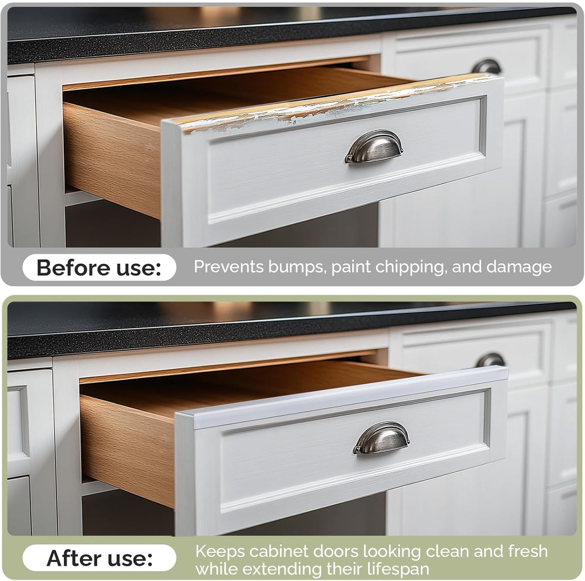 18" Length Cabinet Door Protector, 3/4" Thick, Transparent, 2 PCS | Snugly Fit, Flexible Slip-On, Plastic Cabinet Edge Guard Bumpers, Edge Protectors to Prevent Wear Chipping Discoloration