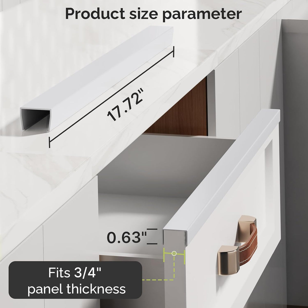 18" Length Cabinet Door Protector, 3/4" Thick, Transparent, 2 PCS | Snugly Fit, Flexible Slip-On, Plastic Cabinet Edge Guard Bumpers, Edge Protectors to Prevent Wear Chipping Discoloration