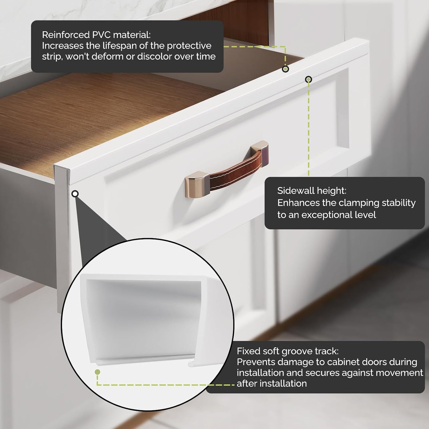 18" Length Cabinet Door Protector, 3/4" Thick, Transparent, 2 PCS | Snugly Fit, Flexible Slip-On, Plastic Cabinet Edge Guard Bumpers, Edge Protectors to Prevent Wear Chipping Discoloration