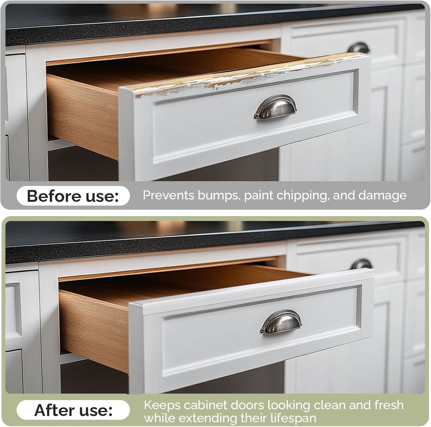 18" Length Cabinet Door Protector, 3/4" Thick, Transparent, 2 PCS | Snugly Fit, Flexible Slip-On, Plastic Cabinet Edge Guard Bumpers, Edge Protectors to Prevent Wear Chipping Discoloration