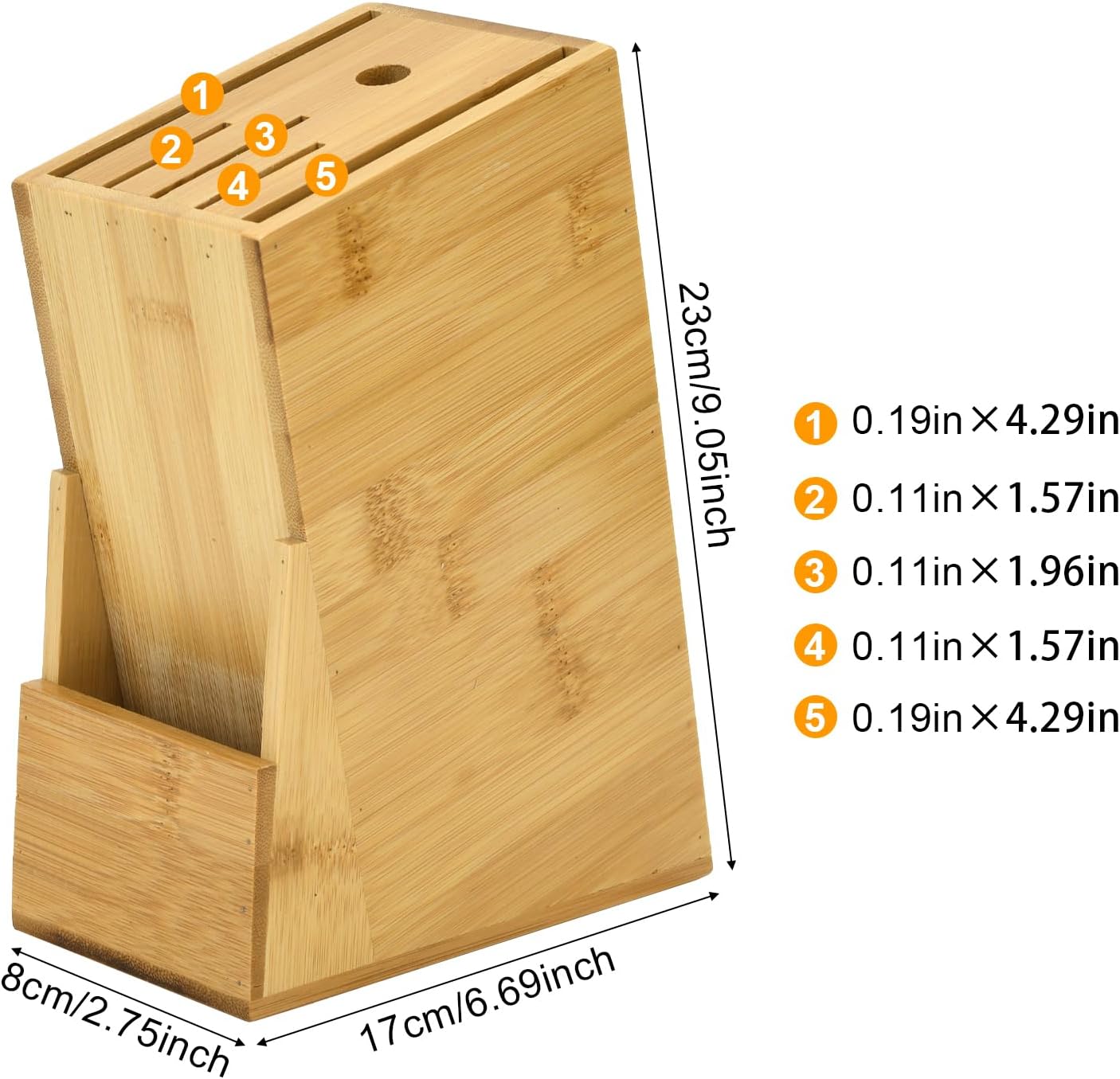 Wood Knife Block, Kitchen Knife Holder Countertop 6 Slots Knife Block with Scissors Slot Kitchen Knife Set for Knife, Scissor, Sharpenner Knife Organizer