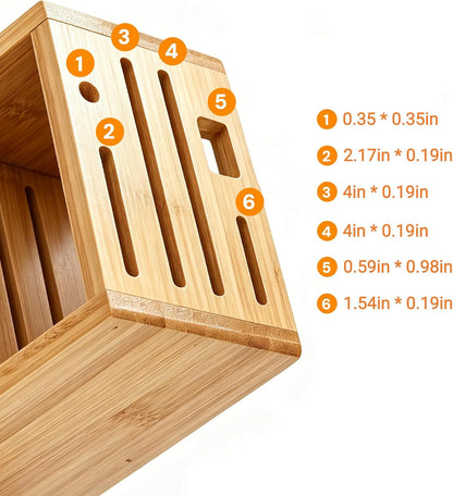Wood Knife Block, Kitchen Knife Holder Countertop 6 Slots Knife Block with Scissors Slot Kitchen Knife Set for Knife, Scissor, Sharpenner Knife Organizer