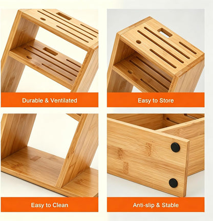 Wood Knife Block, Kitchen Knife Holder Countertop 6 Slots Knife Block with Scissors Slot Kitchen Knife Set for Knife, Scissor, Sharpenner Knife Organizer