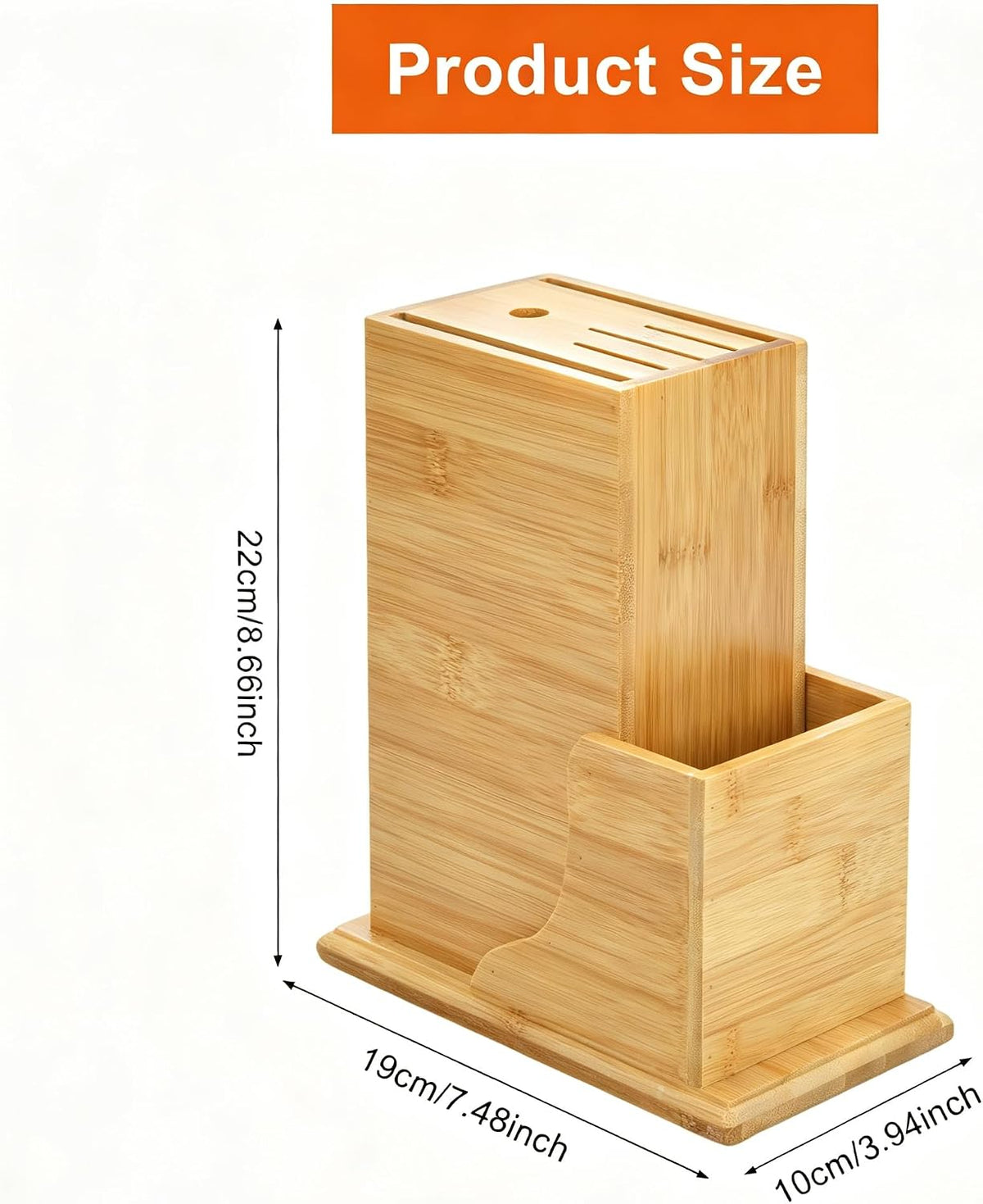 Wood Knife Block, Kitchen Knife Holder Countertop 6 Slots Knife Block with Scissors Slot Kitchen Knife Set for Knife, Scissor, Sharpenner Knife Organizer