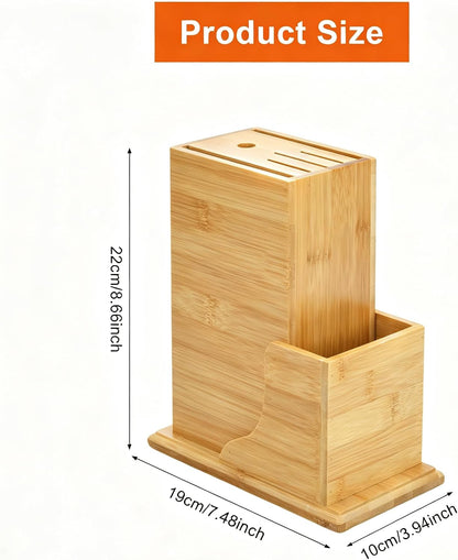 Wood Knife Block, Kitchen Knife Holder Countertop 6 Slots Knife Block with Scissors Slot Kitchen Knife Set for Knife, Scissor, Sharpenner Knife Organizer