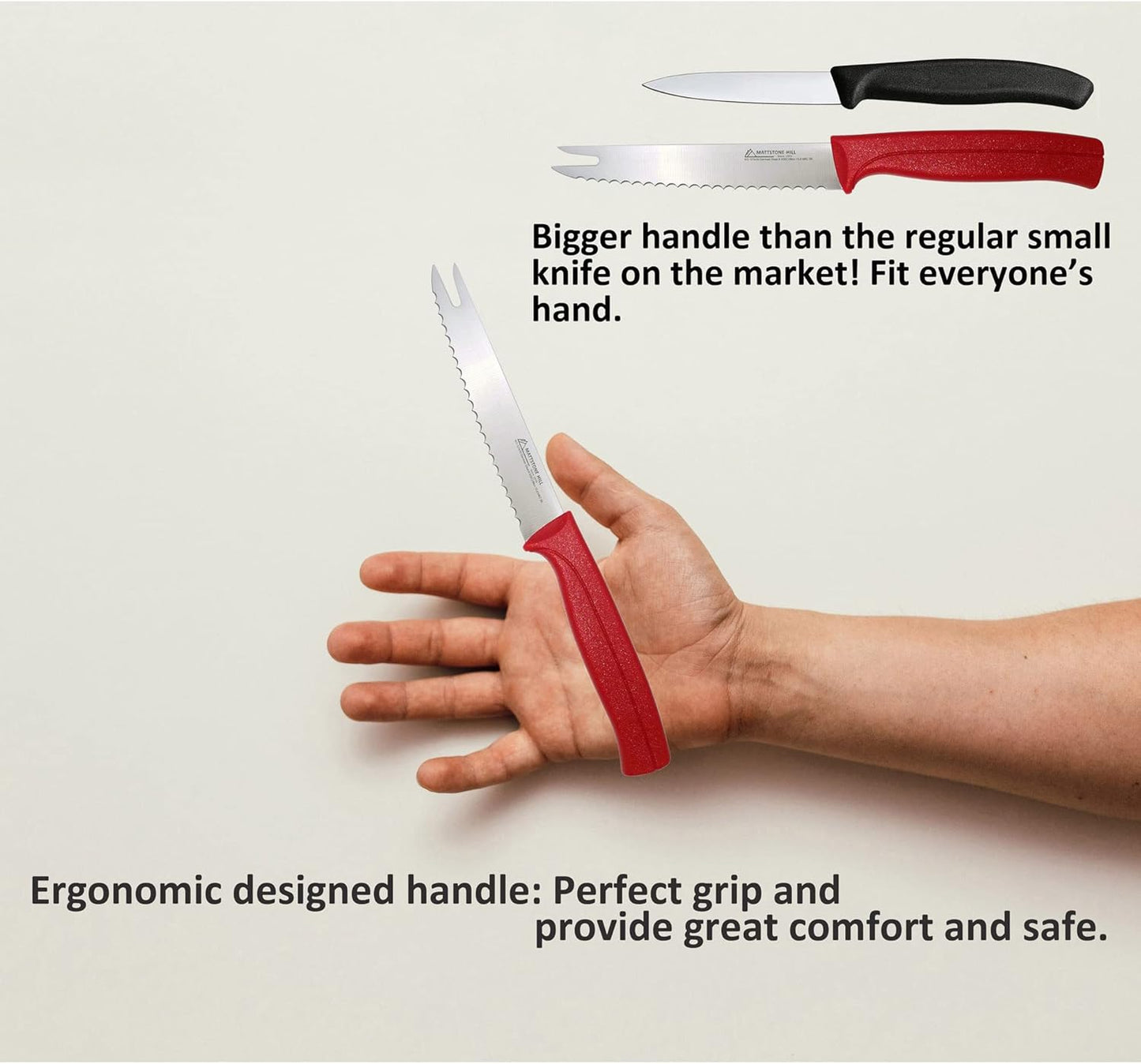 Tomato Knife, MATTSTONE HILL 5 Inch Serrated Kitchen Utility Knife, Red | German X50CrMoV15 Steel