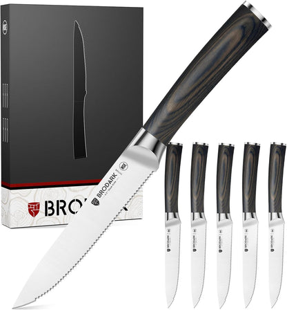 Steak Knives Set of 6, 4.5 Inch Serrated Steak Knives with Wood Handle, NSF