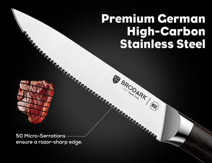 Steak Knives Set of 6, 4.5 Inch Serrated Steak Knives with Wood Handle, NSF