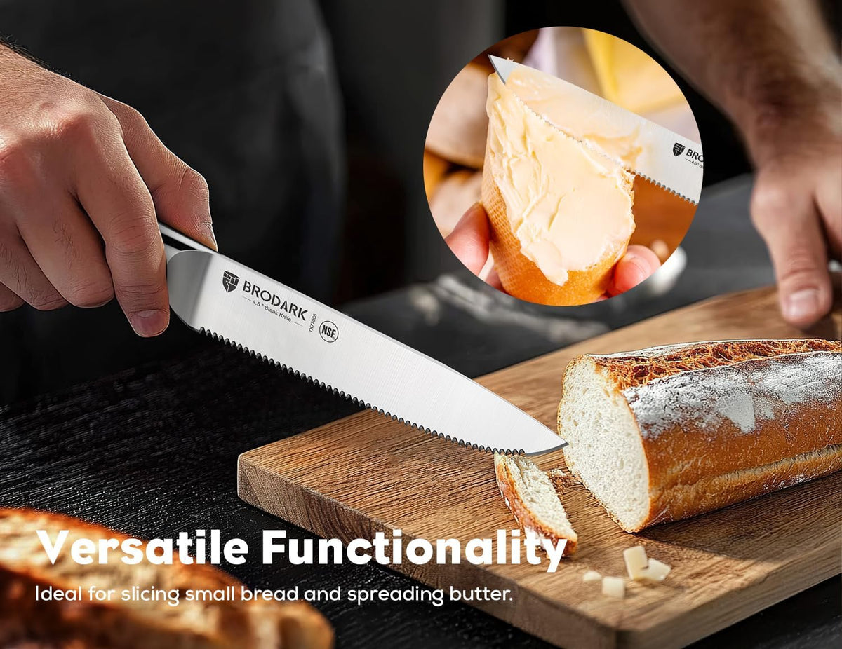 Steak Knives Set of 6, 4.5 Inch Serrated Steak Knives with Wood Handle, NSF