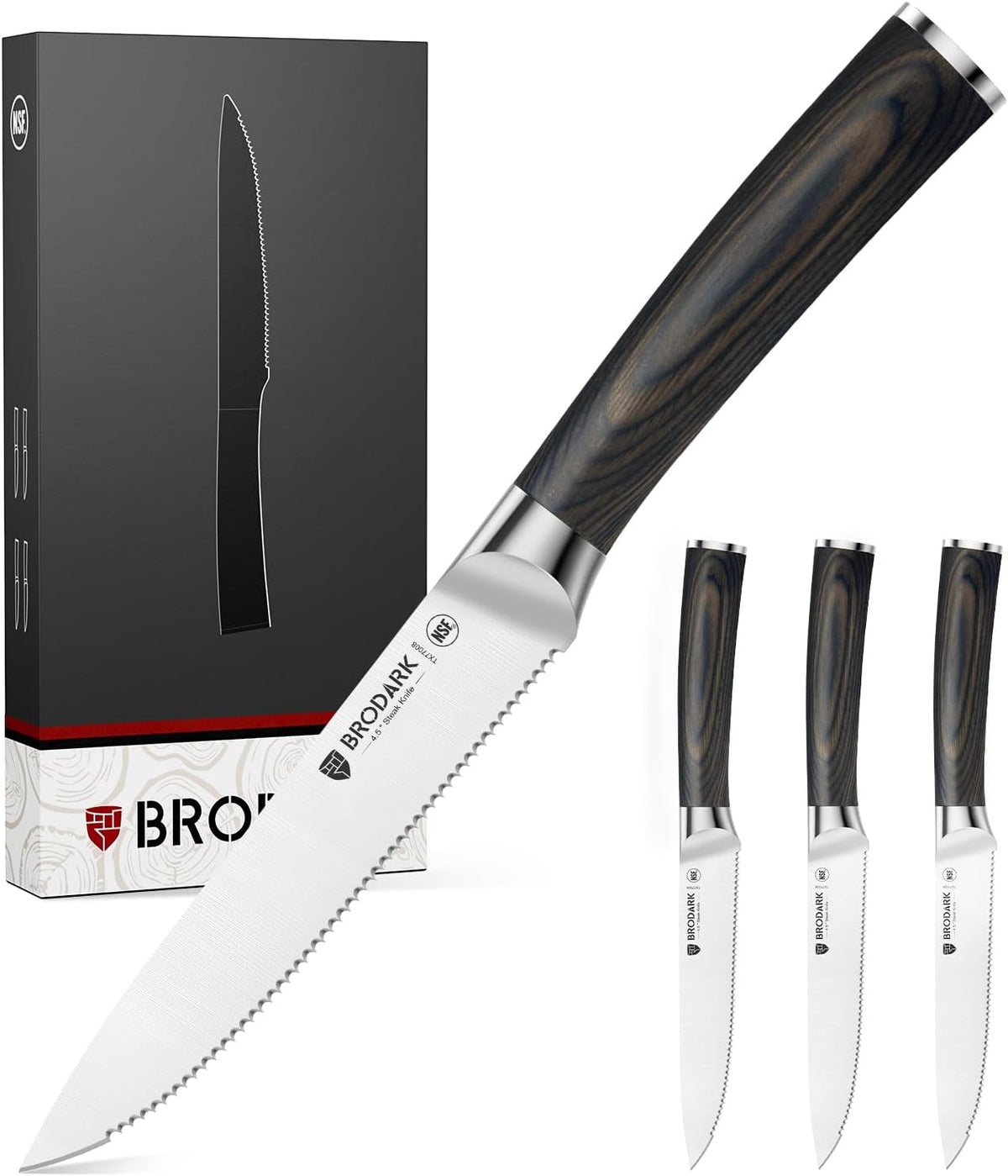 Steak Knives Set of 6, 4.5 Inch Serrated Steak Knives with Wood Handle, NSF