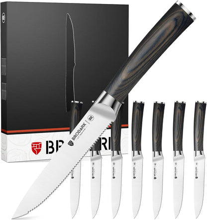 Steak Knives Set of 6, 4.5 Inch Serrated Steak Knives with Wood Handle, NSF