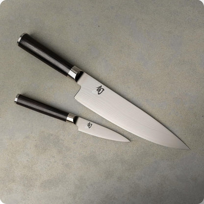 Classic 2 Piece Starter Set, Includes 8" Chef and 3.5” Paring Knives, Handcrafted Japanese Knife Set, VG-MAX Core with Damascus Stainless Steel Cladding, Pakkawood Handle