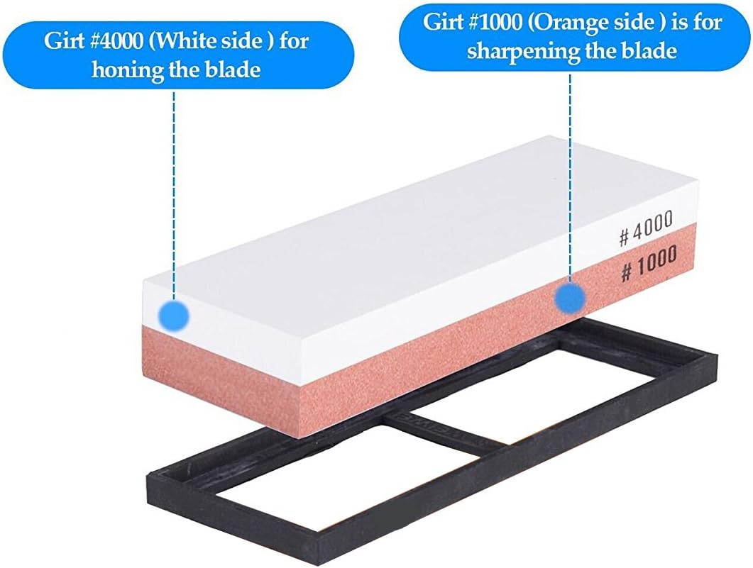 1000/4000 Grit Combination Whetstone, Two-Sided Knife Sharpener, 7-Inch Sharpening Stone, Plastic Stand Included