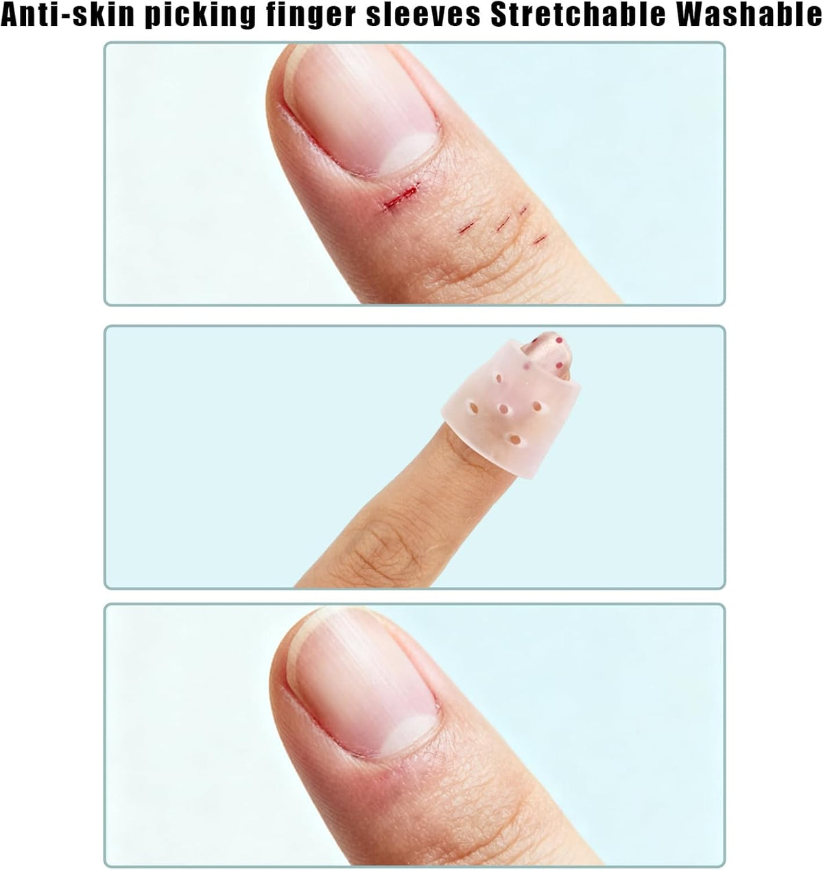20pcs Anti Skin Picking Finger Covers, Reusable Finger Tip Cots Sleeve Protectors Caps with Breathable Holes Nail Skin Picking Prevention Fingertip Gloves Guard for Cracked Hands & Hangnails (Clear)