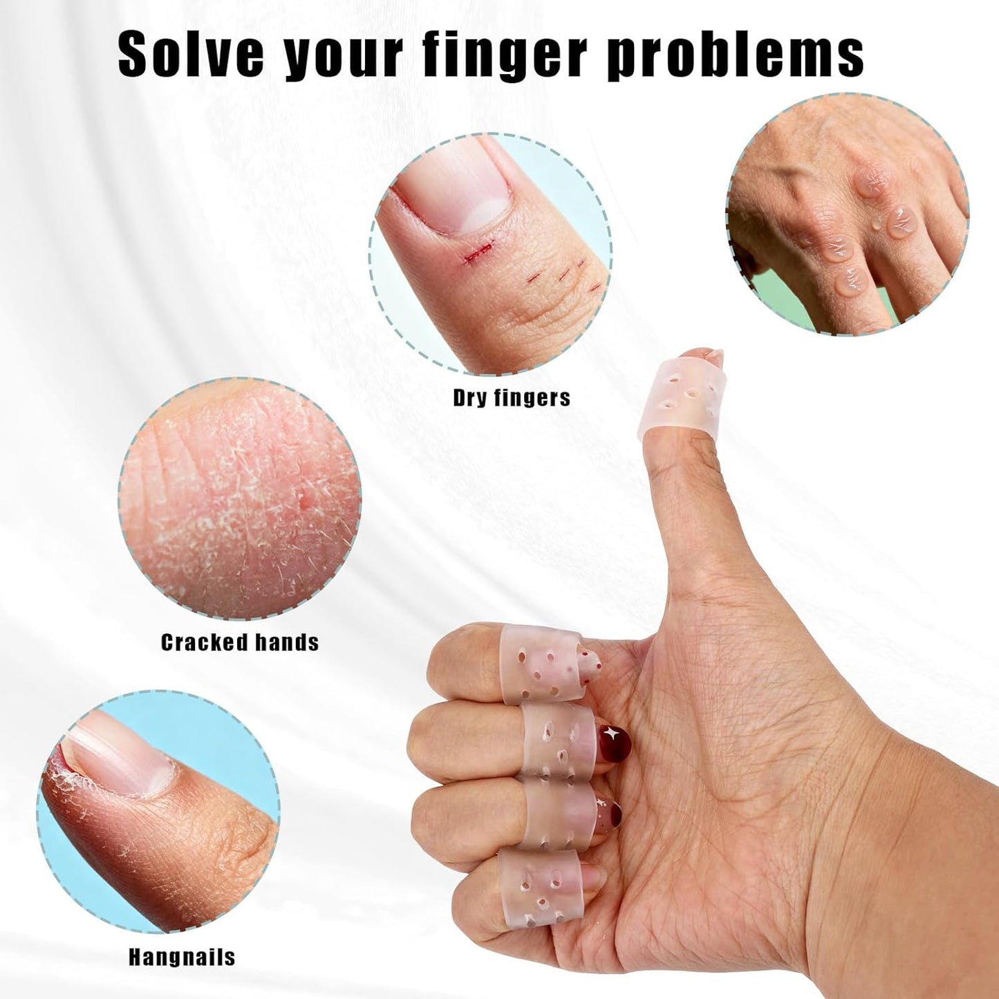 20pcs Anti Skin Picking Finger Covers, Reusable Finger Tip Cots Sleeve Protectors Caps with Breathable Holes Nail Skin Picking Prevention Fingertip Gloves Guard for Cracked Hands & Hangnails (Clear)