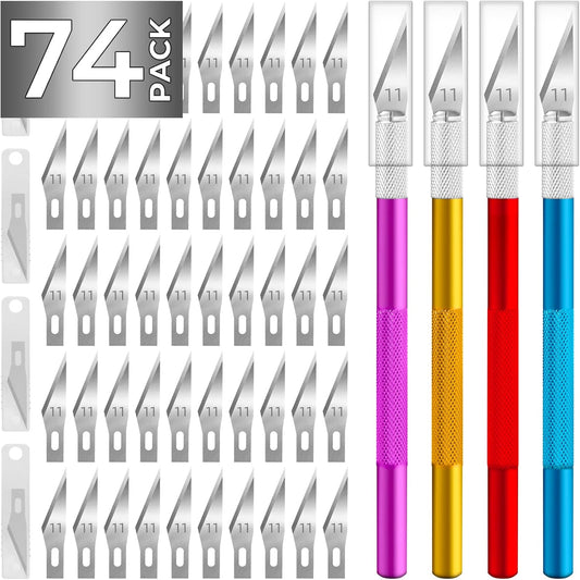 74 Pack Hobby Knife Exacto Knife with 4 Upgrade Sharp Hobby Knives and 70 Spare Craft Knife Blades for Art, Scrapbooking,Stencil