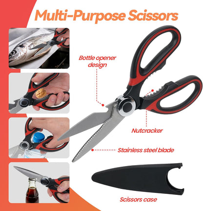 Fish Cleaning Kit 7pcs with Fillet Knife for Fish, Cut-Resistant Gloves, Fishing Scale Brush, Fishbone Twaeezers, Multi-Purpose Scissors, Knife Sharpening Stone with Storage Bag