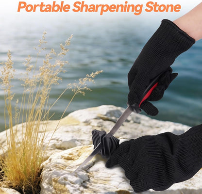 Fish Cleaning Kit 7pcs with Fillet Knife for Fish, Cut-Resistant Gloves, Fishing Scale Brush, Fishbone Twaeezers, Multi-Purpose Scissors, Knife Sharpening Stone with Storage Bag